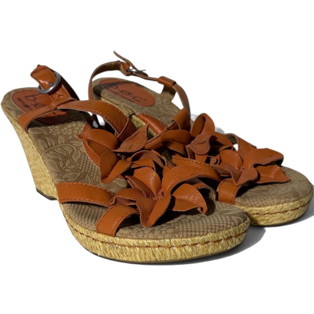 b.ø.c. Born Concept Alisha Flower Appliqué Espadrille Wedge Sandals 8/39 boho